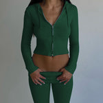 Sweater And High Waist Long Pants Set - green