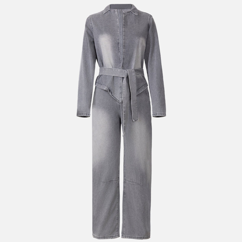 Denim Tie Long Sleeve Top & High Waist Pants Set
