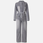 Denim Tie Long Sleeve Top & High Waist Pants Set