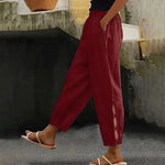 Button-Adorned Bottom Hem Pants - red