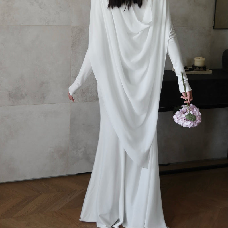 White Draped Knot-back Maxi Dress