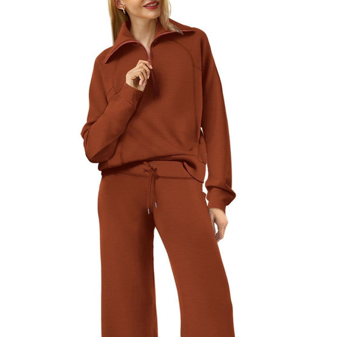 Half Zip Long Sleeve Sweatshirt And Wide Leg Pants Set