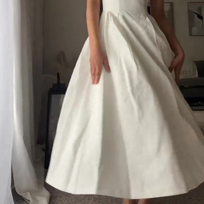 White Round Neck Sleeveless Swing Maxi Dress