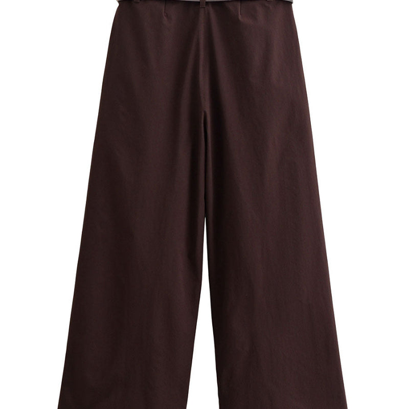 Chocolate Brown High-Waisted Wide-Leg Trousers With Belt