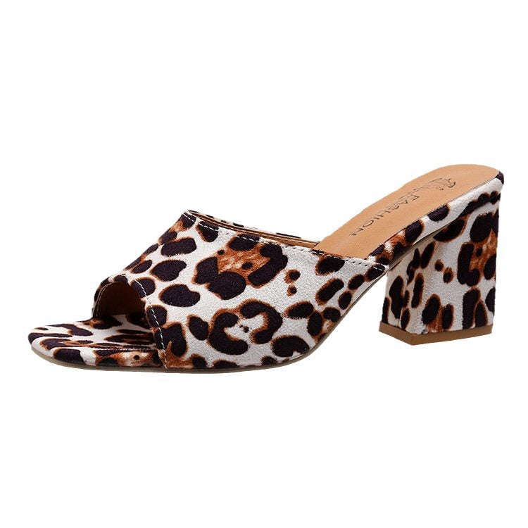 Leopard Square Toe Sandals - white