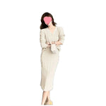 Chic French-Style Knit Sweater Dress With A Herringbone Pattern Two-Piece Set - beige