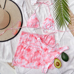 Tie-Dye Triangle Bikini & Ruched Mini Skirt 3-Piece Set