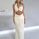 Off-the-Shoulder Low-Waist Hemline Fitted Long Skirt Two-Piece Skirt Set