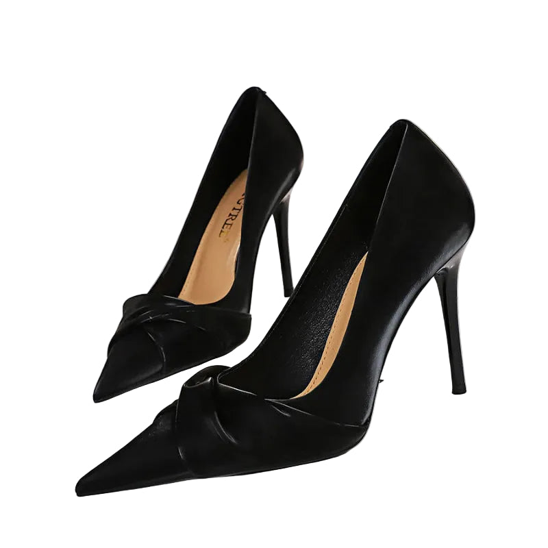 Bow Detail Pointed Toe Stiletto Pumps ✨ - black
