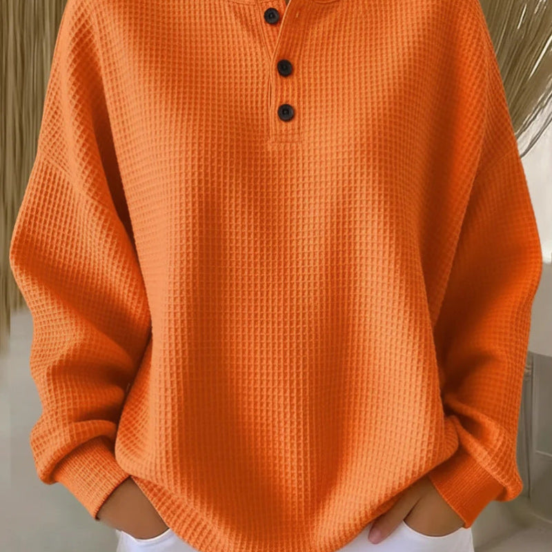 Ins Waffle Long-sleeved T-shirt - Orange