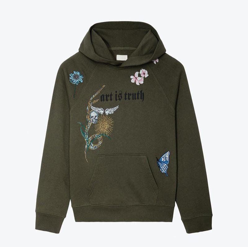 Flower Skull Wing Embroidery Sweatshirt