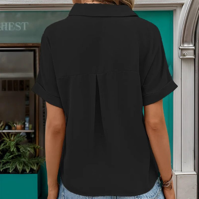 Johnny Collar Half Sleeve Blouse - runwayfashionista.com