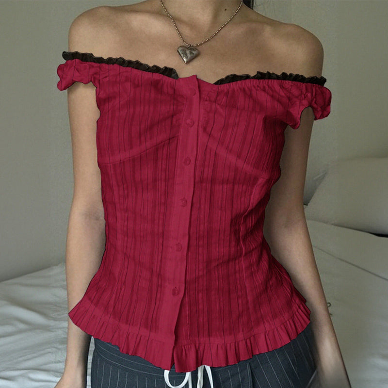 Spliced Buttoned Waist Slimming Spicy Girl Temperament Top