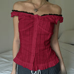 Spliced Buttoned Waist Slimming Spicy Girl Temperament Top