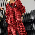 Plaid Round Neck Half Sleeve Top and Pants Set -  runwayfashionista.com