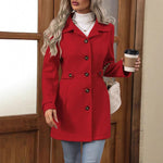 Elegant Single-breasted Mid Length Coat - red