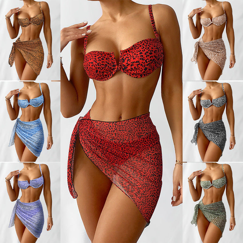 Three-Piece Floral Bikini & Beach Skirt Set