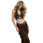 Coffee Halter Cut-Out Top & Maxi Skirt Set