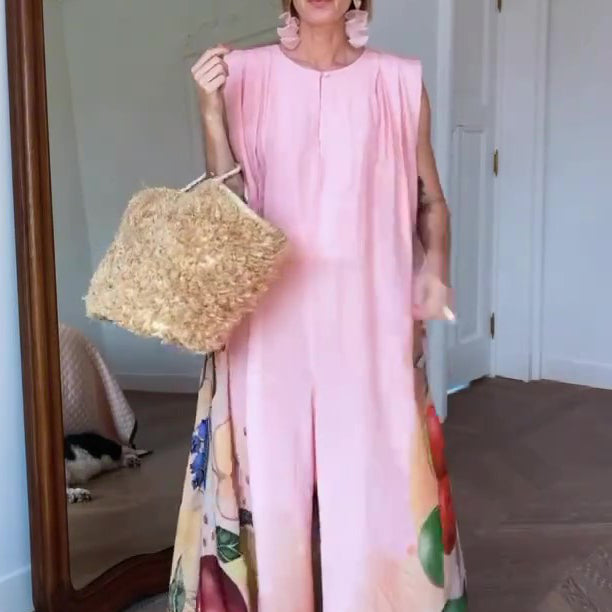 Sleeveless Printed Wide-leg Jumpsuit