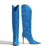 Pointed Toe Silk Satin Knee Thigh Boots