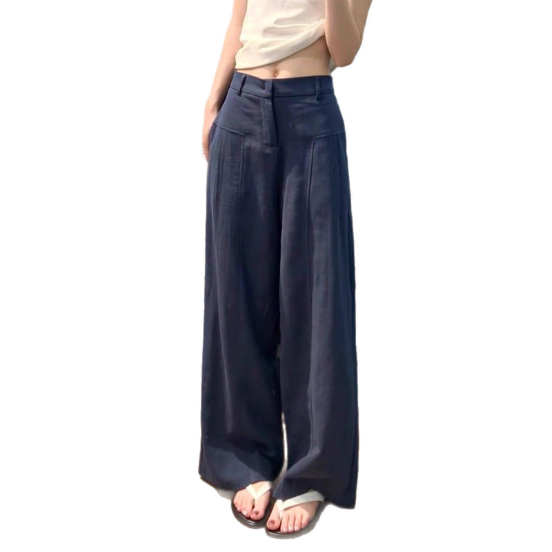 Coastal Sophistication: The Cotton-Ramie Wide-Leg Pant - dark blue