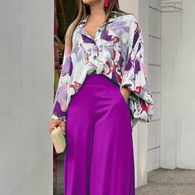Fashionable Printed Wide-leg Pants - purple
