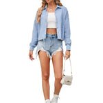 Button up long sleeve denim jacket - runwayfashionista.com