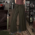 Military Green High Waist Wide-Leg Draped Pants