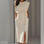 Casual Sleeveless Midi Dress - white