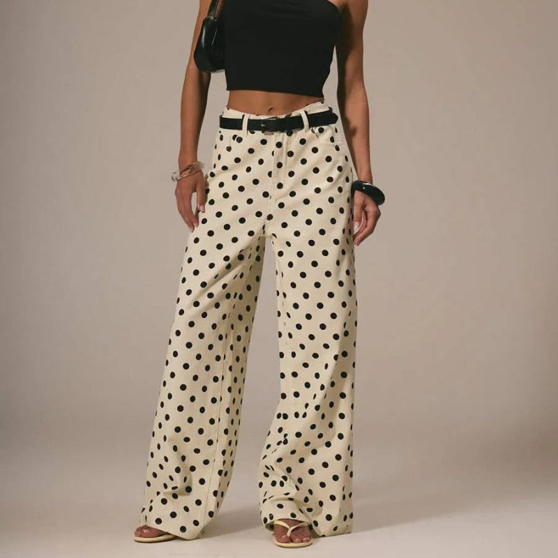 Casual Polka Dot Mid-rise Non-stretch Jeans