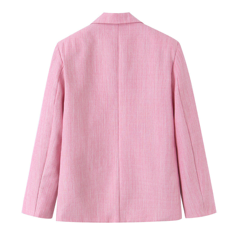Single Button Blazer & Pleated Wide Leg Pants 2-Piece Suit Set