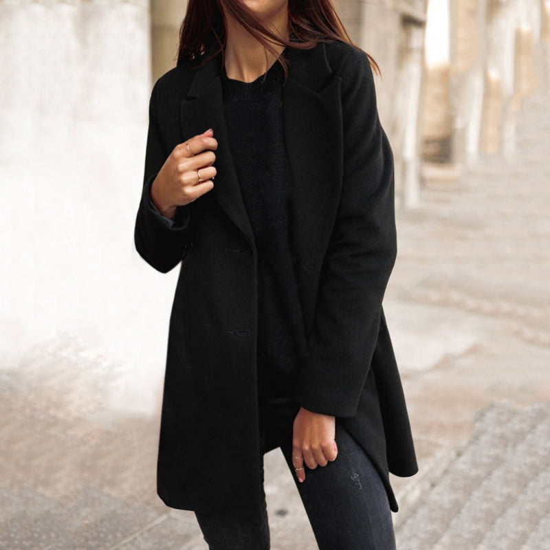 Winter Long Woolen Coats - black