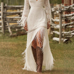Lace Fringe-Tier Boho Maxi Dress - white