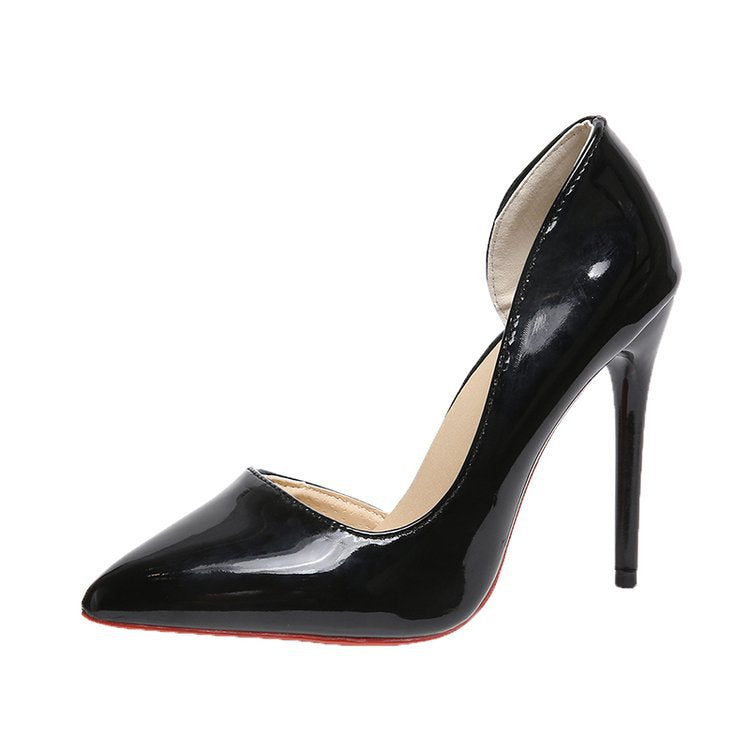 Niche Designer-style Patent Leather Black Stilettos - black