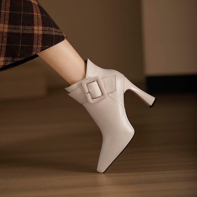 Sculpted Elegance: The Essential High-Heel Ankle Boot - white