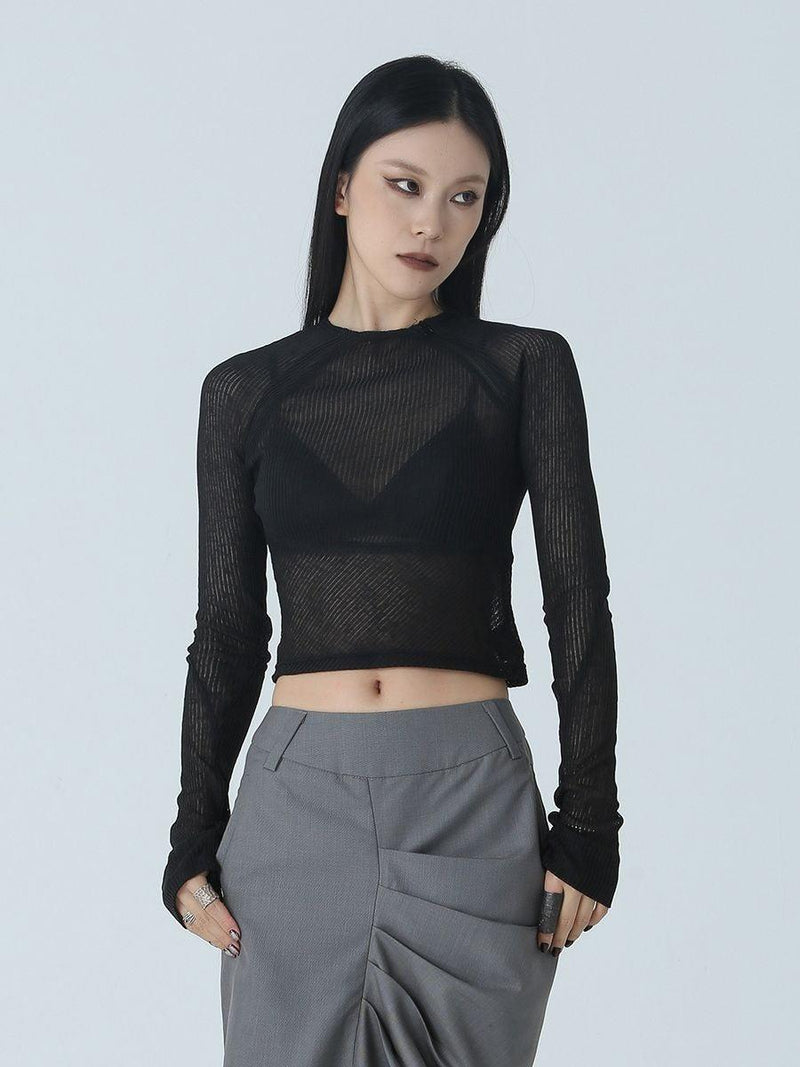 Thin Zipper Slim Perspective Short T-shirt - runwayfashionista.com