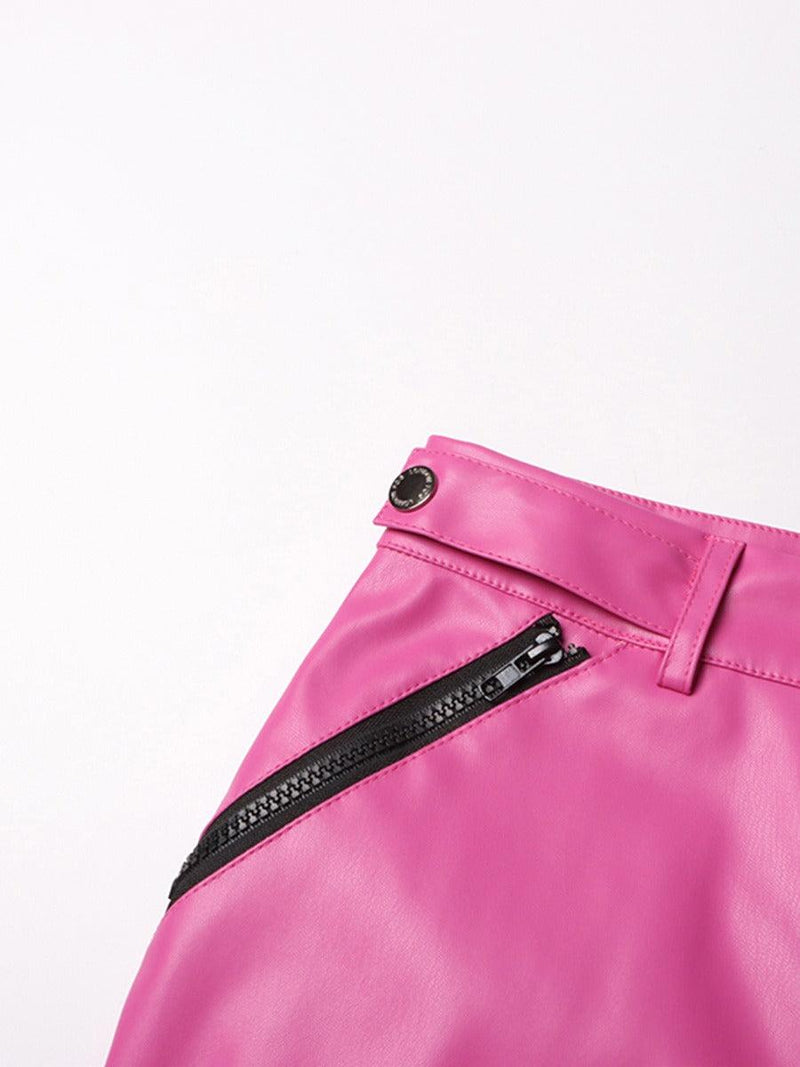 PU leather multi pocket long zippered - runwayfashionista.com