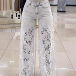 Y2K Lace Flowers Hollow Jeans - white