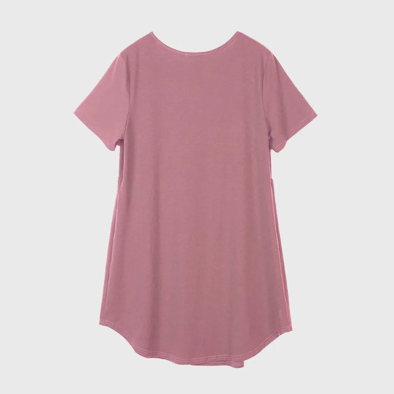 V-Neck Short Sleeve Lounge Dress - runwayfshionista.com