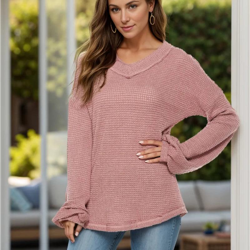 Dropped shoulder long sleeve top - runwayfashionista.com