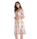 Floral Sequin V-Neck Midi Dress - white