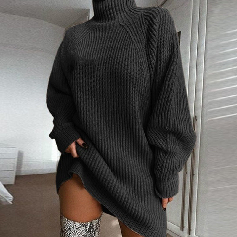 Ribbed Turtleneck Sweater Dress - army green