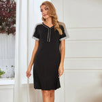Contrast Stitching Contrast Short Sleeve Dress - runwayfashionista.com