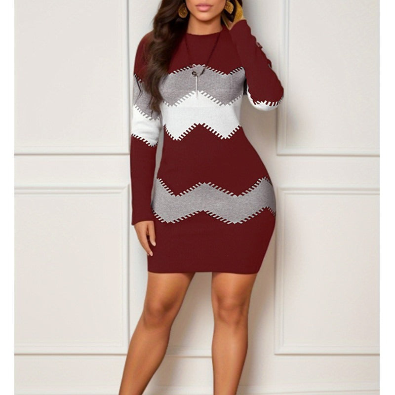 Long sleeved printed knitted buttock wrap dress - runwayfashionista.com