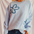 Flower Round Neck Long Sleeve Sweater - runwayfashioniista.com