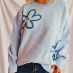 Flower Round Neck Long Sleeve Sweater - runwayfashioniista.com