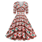 Snowflake Stripe V-Neck Midi Dress
