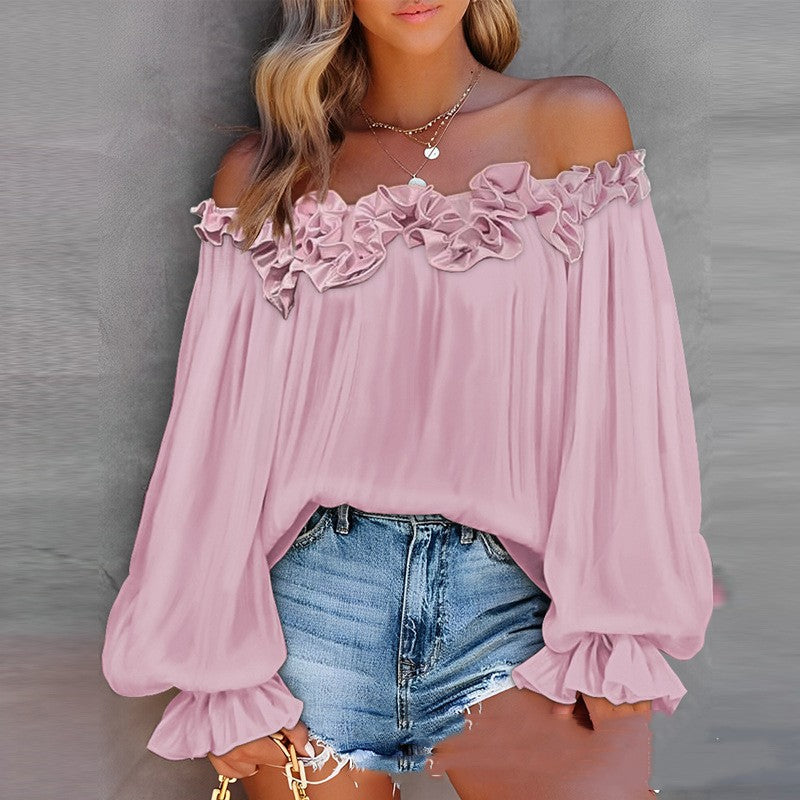 lotus Leaf Off Shoulder Blouse - pink