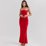 Tube Top Backless Evening Maxi Dress - red