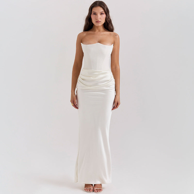 Tube Top Backless Evening Maxi Dress - white